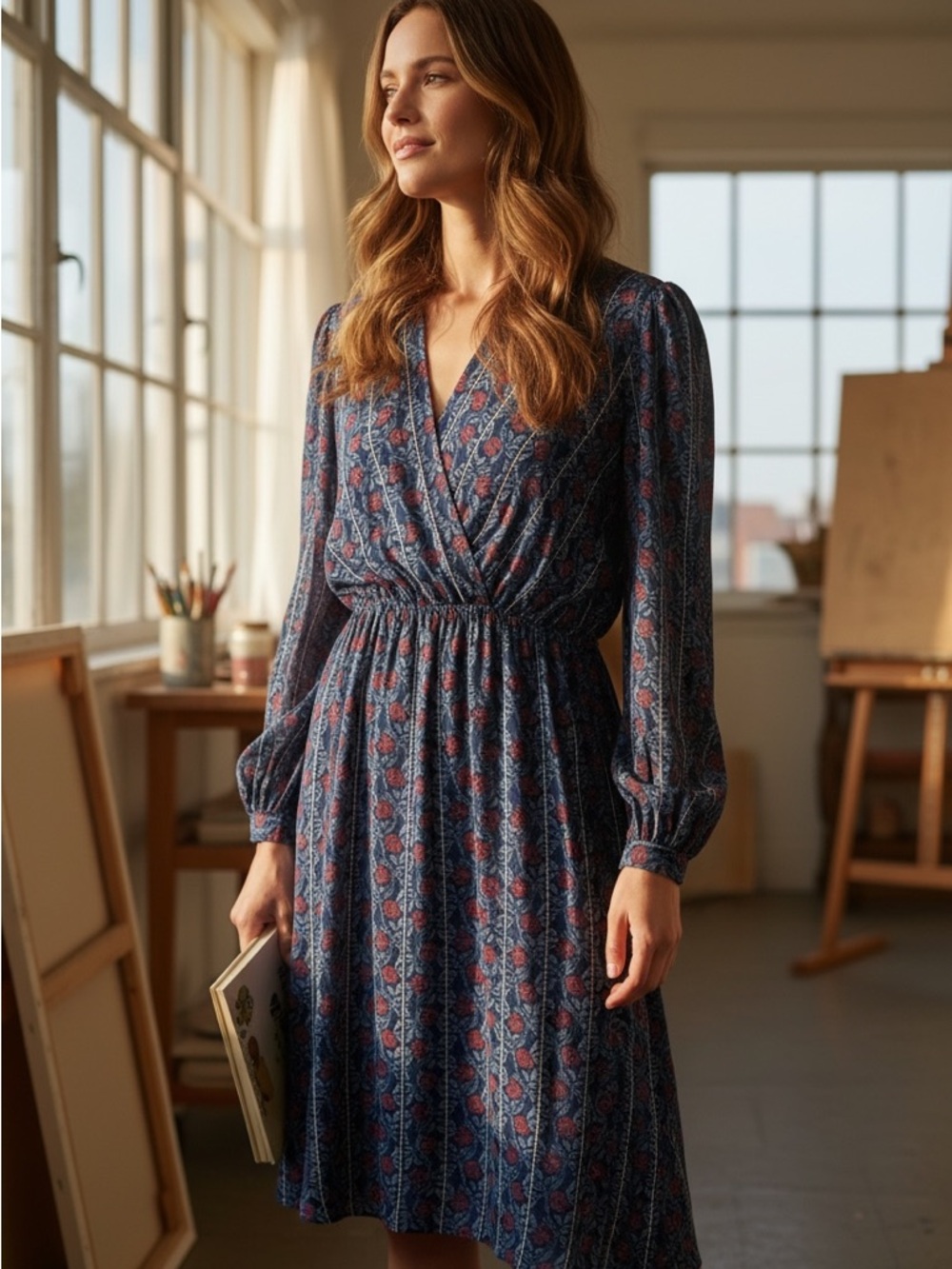 VTG Vintage 1980’s 80s Katie Lewis Rose Print A-line Long Sleeve Dress Size 14